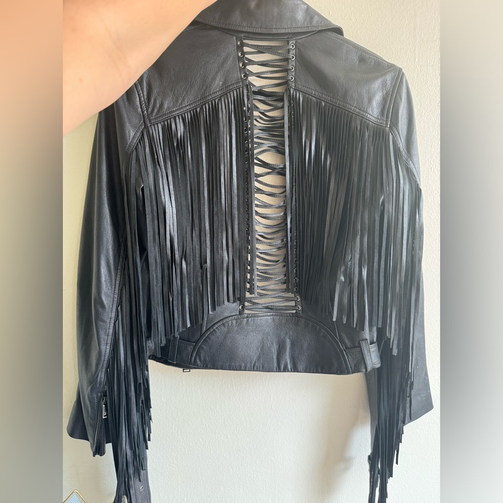 🖤 Haute Hippie Corset Fringe Leather Moto Jacket